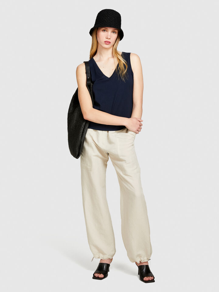 Tank top in 100% cotton - women's tops - Dark Blue | Sisley image number 1